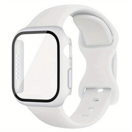 Butterfly Buckle Silicone Watch Band with Film Integrated PC Cover, For Apple Watch Series 44mm, For Apple Watch Series 40mm, For Apple Watch Series 10 / 11 46mm, For Apple Watch Series 10 / 11 42mm, For Apple Watch Series 45mm                         ... - DealBuddy