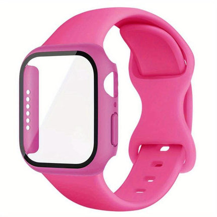 Butterfly Buckle Silicone Watch Band with Film Integrated PC Cover, For Apple Watch Series 44mm, For Apple Watch Series 40mm, For Apple Watch Series 10 / 11 46mm, For Apple Watch Series 10 / 11 42mm, For Apple Watch Series 45mm                         ... - DealBuddy