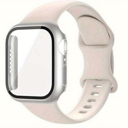 Butterfly Buckle Silicone Watch Band with Film Integrated PC Cover, For Apple Watch Series 44mm, For Apple Watch Series 40mm, For Apple Watch Series 10 / 11 46mm, For Apple Watch Series 10 / 11 42mm, For Apple Watch Series 45mm                         ... - DealBuddy