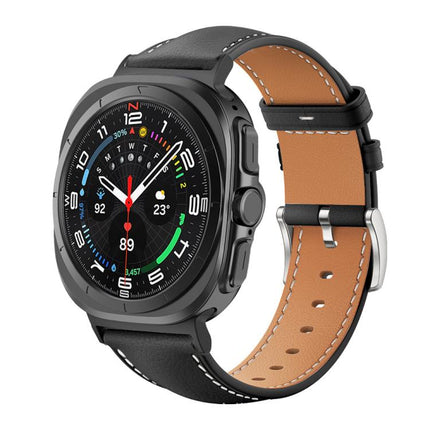 xDfind Flat Head Black Shark Fine Grain Leather Watch Band, For Samsung Galaxy Watch Ultra / Ultra 2025, For Samsung Galaxy Watch8 / Watch8 Classic, For Samsung Galaxy Watch7 / FE / 6 / 5 / 4 - DealBuddy