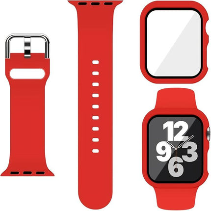 Pin Buckle Silicone Watch Band with Film Integrated PC Case, For Apple Watch Series 44mm, For Apple Watch Series 40mm, For Apple Watch Series 10 / 11 46mm, For Apple Watch Series 10 / 11 42mm, For Apple Watch Ultra 3 / 2 / 1 49mm                       ... - DealBuddy