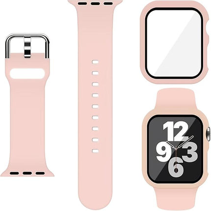Pin Buckle Silicone Watch Band with Film Integrated PC Case, For Apple Watch Series 44mm, For Apple Watch Series 40mm, For Apple Watch Series 10 / 11 46mm, For Apple Watch Series 10 / 11 42mm, For Apple Watch Ultra 3 / 2 / 1 49mm                       ... - DealBuddy