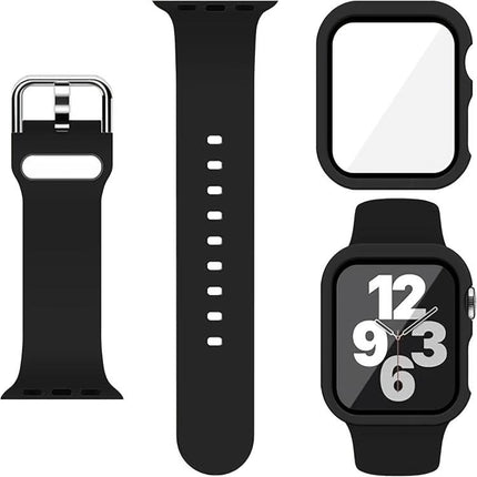 Pin Buckle Silicone Watch Band with Film Integrated PC Case, For Apple Watch Series 44mm, For Apple Watch Series 40mm, For Apple Watch Series 10 / 11 46mm, For Apple Watch Series 10 / 11 42mm, For Apple Watch Ultra 3 / 2 / 1 49mm                       ... - DealBuddy