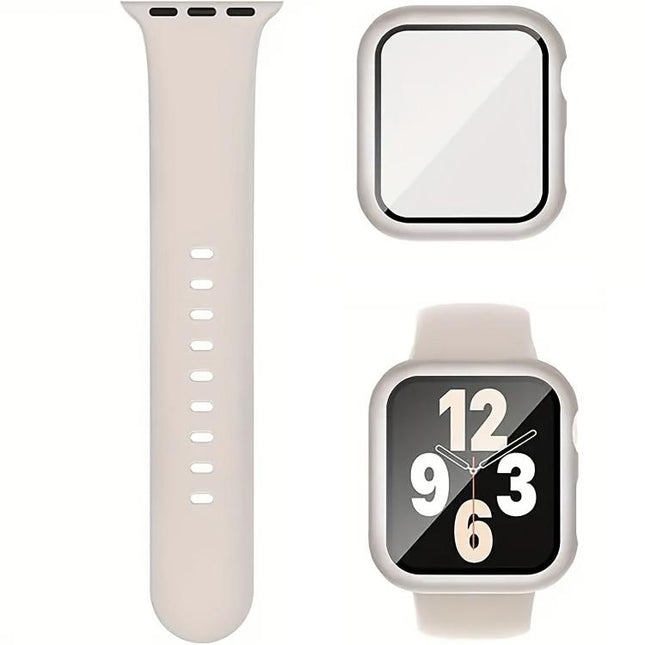 Pin Buckle Silicone Watch Band with Film Integrated PC Case, For Apple Watch Ultra 4 / 3 / 2 / 1 49mm, For Apple Watch Series 44mm, For Apple Watch Series 40mm, For Apple Watch Series 10 / 11 46mm, For Apple Watch Series 10 / 11 42mm                   ...