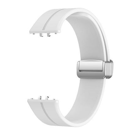 Magnetic Fold Silver Buckle Silicone Watch Band, For Samsung Galaxy Fit 3 - DealBuddy