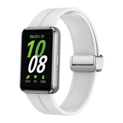 Magnetic Fold Silver Buckle Silicone Watch Band, For Samsung Galaxy Fit 3 - DealBuddy