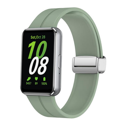 Magnetic Fold Silver Buckle Silicone Watch Band, For Samsung Galaxy Fit 3 - DealBuddy