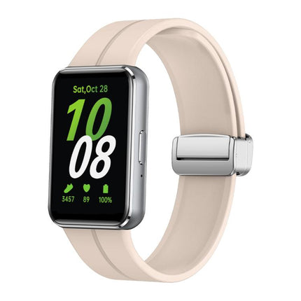 Magnetic Fold Silver Buckle Silicone Watch Band, For Samsung Galaxy Fit 3 - DealBuddy
