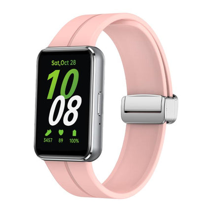 Magnetic Fold Silver Buckle Silicone Watch Band, For Samsung Galaxy Fit 3 - DealBuddy