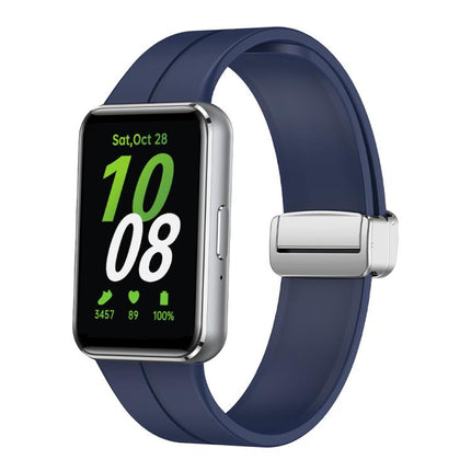 Magnetic Fold Silver Buckle Silicone Watch Band, For Samsung Galaxy Fit 3 - DealBuddy