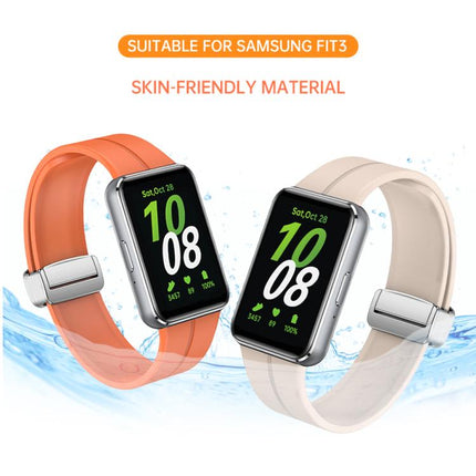 Magnetic Fold Silver Buckle Silicone Watch Band, For Samsung Galaxy Fit 3 - DealBuddy