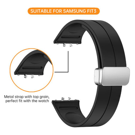 Magnetic Fold Silver Buckle Silicone Watch Band, For Samsung Galaxy Fit 3 - DealBuddy
