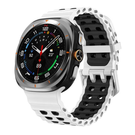 Ocean Two Color Dual-Row Hole Silver Buckle Silicone Watch Band