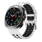 Ocean Two Color Dual-Row Hole Silver Buckle Silicone Watch Band
