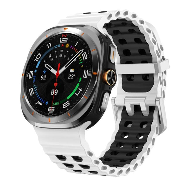 Ocean Two Color Dual-Row Hole Silver Buckle Silicone Watch Band