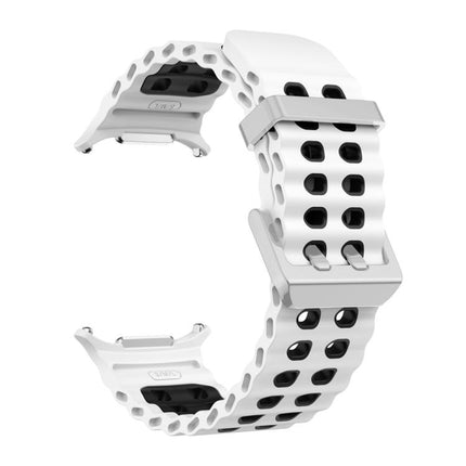 Ocean Two Color Dual-Row Hole Silver Buckle Silicone Watch Band