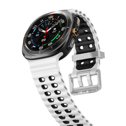 Ocean Two Color Dual-Row Hole Silver Buckle Silicone Watch Band