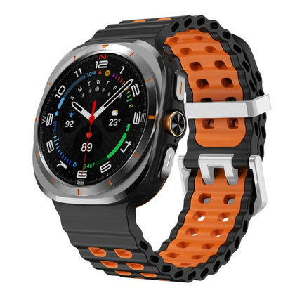 Ocean Two Color Dual-Row Hole Silver Buckle Silicone Watch Band