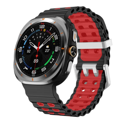 Ocean Two Color Dual-Row Hole Silver Buckle Silicone Watch Band