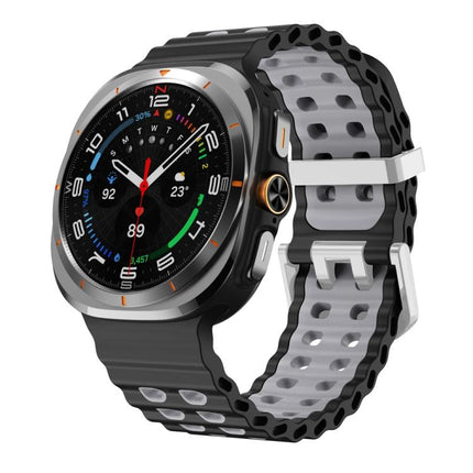 Ocean Two Color Dual-Row Hole Silver Buckle Silicone Watch Band