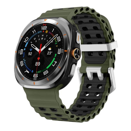 Ocean Two Color Dual-Row Hole Silver Buckle Silicone Watch Band