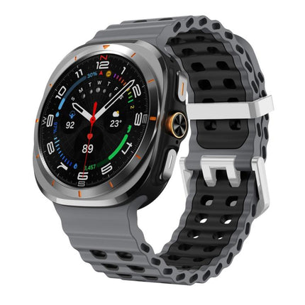 Ocean Two Color Dual-Row Hole Silver Buckle Silicone Watch Band