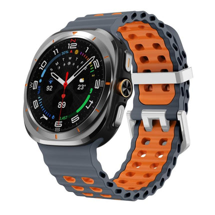 Ocean Two Color Dual-Row Hole Silver Buckle Silicone Watch Band