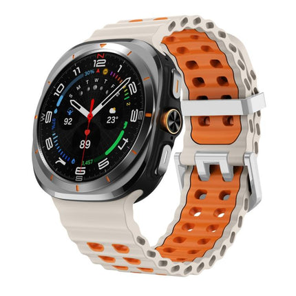 Ocean Two Color Dual-Row Hole Silver Buckle Silicone Watch Band