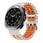 Ocean Two Color Dual-Row Hole Silver Buckle Silicone Watch Band