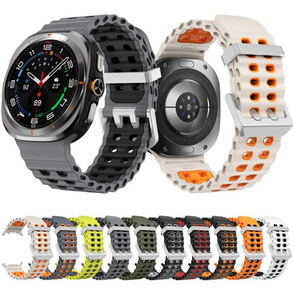 Ocean Two Color Dual-Row Hole Silver Buckle Silicone Watch Band