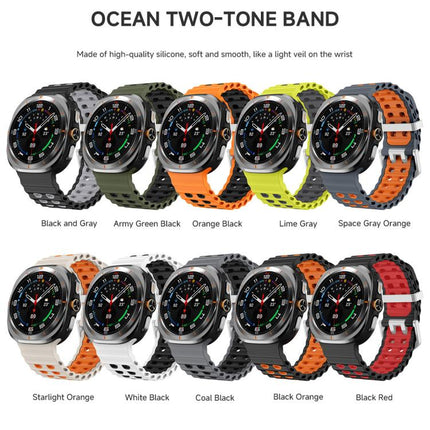 Ocean Two Color Dual-Row Hole Silver Buckle Silicone Watch Band