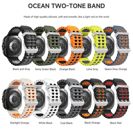 Ocean Two Color Dual-Row Hole Silver Buckle Silicone Watch Band