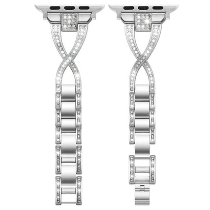 xDfind X-Shaped Single Row Diamond Metal Watch Band, For Apple Watch 42 / 44 / 45 / 46 / 49mm, For Apple Watch 38 / 40 / 41 / S10 42mm - DealBuddy