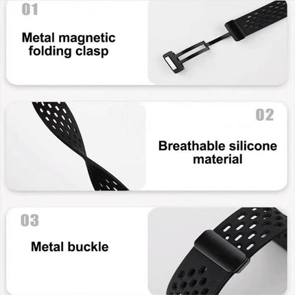 xDfind Hole Style Magnetic Black Buckle Silicone Watch Band - DealBuddy