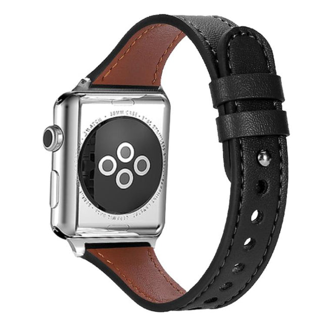 xDfind Double Ring Single Rivet Genuine Leather Watch Band, For Apple Watch 42 / 44 / 45 / 46 / 49mm, For Apple Watch 38 / 40 / 41 / S10 42mm - DealBuddy
