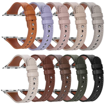 xDfind Double Ring Single Rivet Genuine Leather Watch Band, For Apple Watch 42 / 44 / 45 / 46 / 49mm, For Apple Watch 38 / 40 / 41 / S10 42mm - DealBuddy