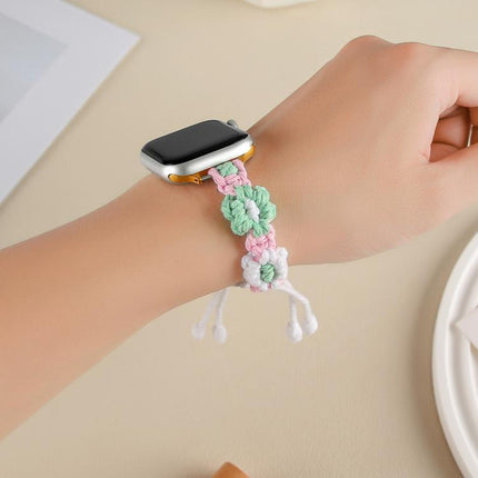 Hemp Rope Woven Flowers Drawstring Watch Band, For Apple Watch 46mm / 49mm / 45mm / 44mm, For Apple Watch 42mm / 41mm / 40mm / 38mm - DealBuddy