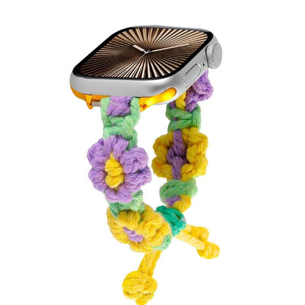 Hemp Rope Woven Flowers Drawstring Watch Band, For Apple Watch 46mm / 49mm / 45mm / 44mm, For Apple Watch 42mm / 41mm / 40mm / 38mm - DealBuddy