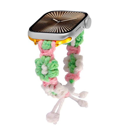 Hemp Rope Woven Flowers Drawstring Watch Band, For Apple Watch 46mm / 49mm / 45mm / 44mm, For Apple Watch 42mm / 41mm / 40mm / 38mm - DealBuddy