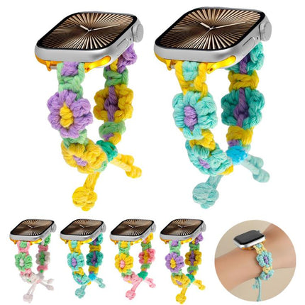 Hemp Rope Woven Flowers Drawstring Watch Band, For Apple Watch 46mm / 49mm / 45mm / 44mm, For Apple Watch 42mm / 41mm / 40mm / 38mm - DealBuddy