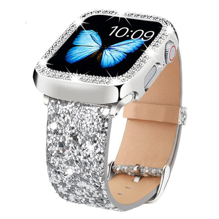 xDfind Glitter Sequins Leather Watch Band, For Apple Watch 42 / 44 / 45 / 46 / 49mm, For Apple Watch 38 / 40 / 41 / S10 42mm - DealBuddy