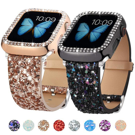 xDfind Glitter Sequins Leather Watch Band, For Apple Watch 42 / 44 / 45 / 46 / 49mm, For Apple Watch 38 / 40 / 41 / S10 42mm - DealBuddy