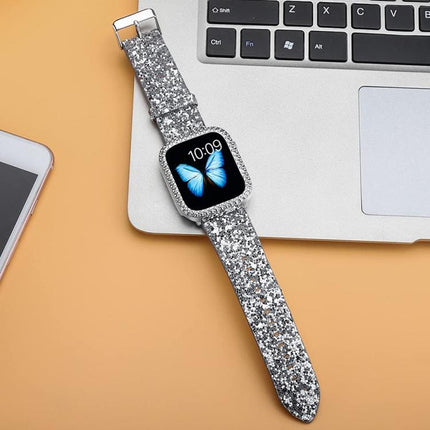 xDfind Glitter Sequins Leather Watch Band, For Apple Watch 42 / 44 / 45 / 46 / 49mm, For Apple Watch 38 / 40 / 41 / S10 42mm - DealBuddy