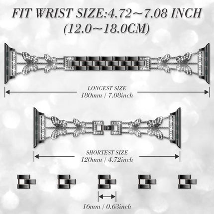 xDfind Butterfly-shaped Diamond Metal Watch Band, For Apple Watch 42 / 44 / 45 / 46 / 49mm, For Apple Watch 38 / 40 / 41 / S10 42mm - DealBuddy