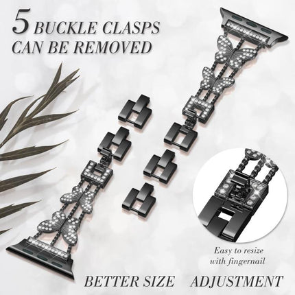 xDfind Butterfly-shaped Diamond Metal Watch Band, For Apple Watch 42 / 44 / 45 / 46 / 49mm, For Apple Watch 38 / 40 / 41 / S10 42mm - DealBuddy