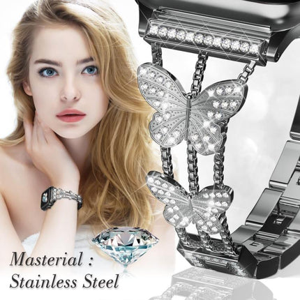 xDfind Butterfly-shaped Diamond Metal Watch Band, For Apple Watch 42 / 44 / 45 / 46 / 49mm, For Apple Watch 38 / 40 / 41 / S10 42mm - DealBuddy