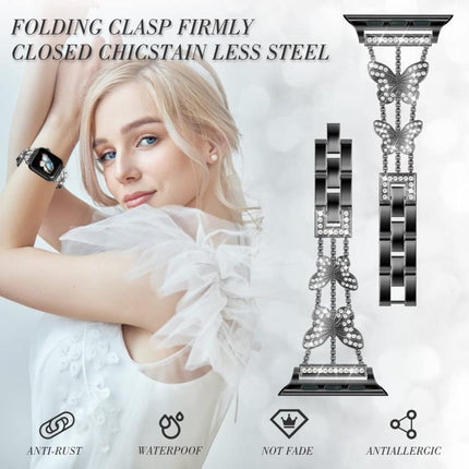 xDfind Butterfly-shaped Diamond Metal Watch Band, For Apple Watch 42 / 44 / 45 / 46 / 49mm, For Apple Watch 38 / 40 / 41 / S10 42mm - DealBuddy