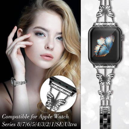 xDfind Butterfly-shaped Diamond Metal Watch Band, For Apple Watch 42 / 44 / 45 / 46 / 49mm, For Apple Watch 38 / 40 / 41 / S10 42mm - DealBuddy