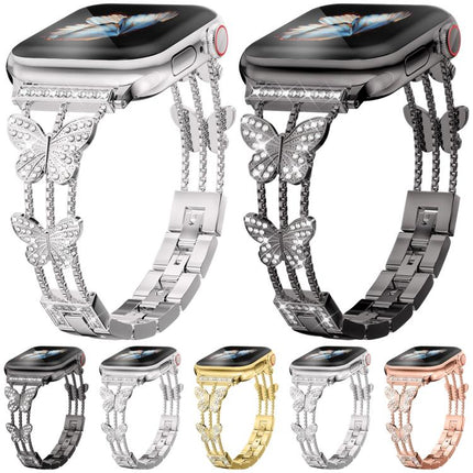 xDfind Butterfly-shaped Diamond Metal Watch Band, For Apple Watch 42 / 44 / 45 / 46 / 49mm, For Apple Watch 38 / 40 / 41 / S10 42mm - DealBuddy