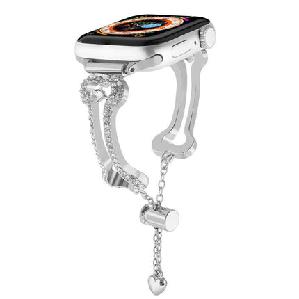 Bone Chain Shaped Diamond Metal Watch Band, For Apple Watch 46mm / 49mm / 45mm / 44mm, For Apple Watch 42mm / 41mm / 40mm / 38mm - DealBuddy